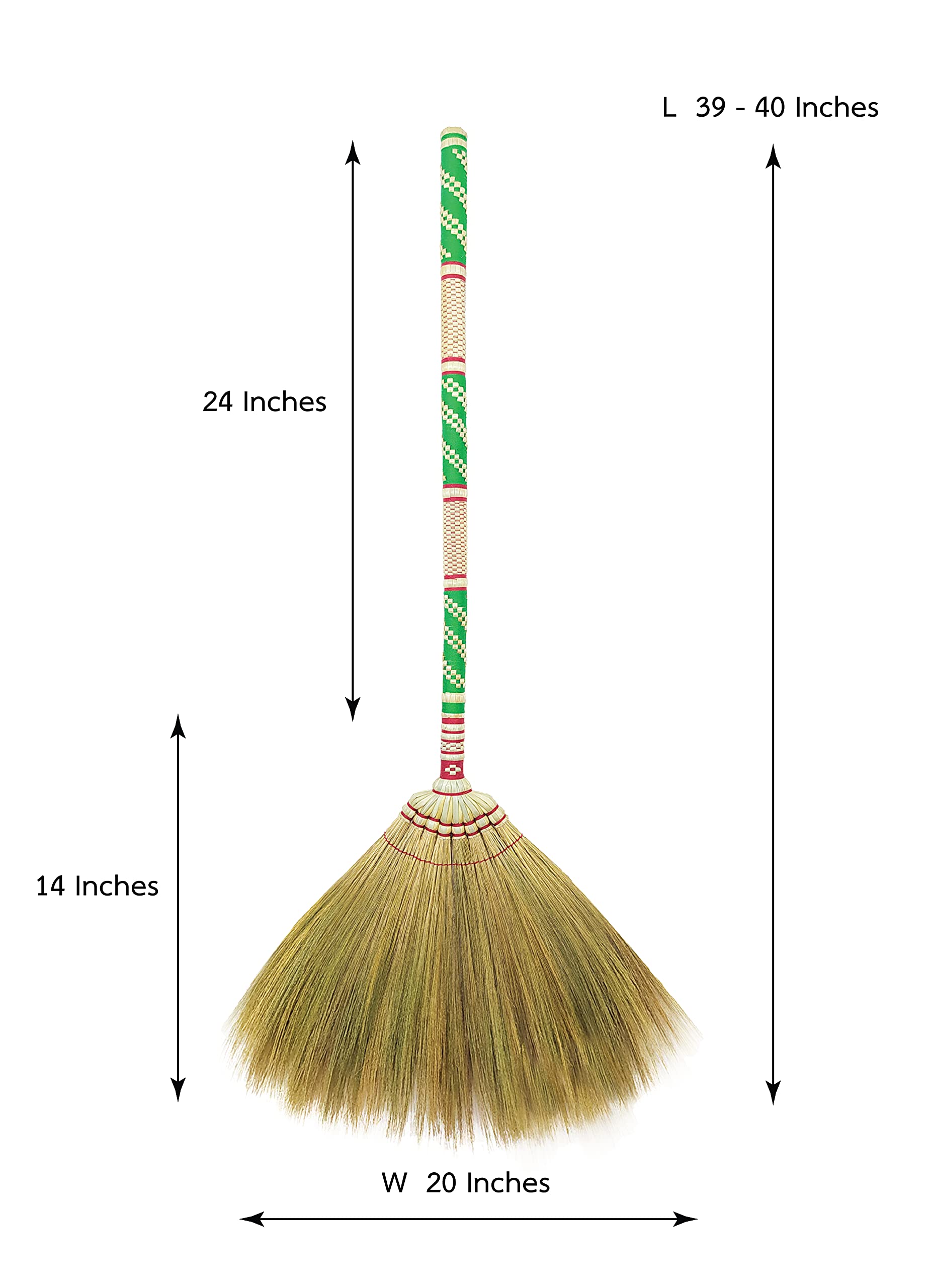 Natürlicher Grasbesen, Länge 99–101.6 cm, mit Bambus-Griff, für Innen- und Außenbereich, glatter und harter Boden, Grage, Schlafzimmer