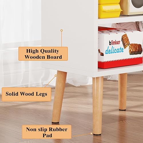 Miniatura 6 de LUCKNOCK Mesita de noche blanca, mesa auxiliar moderna con almacenamiento abierto, mesita de noche pequeña para espacios pequeños, sala de estar,