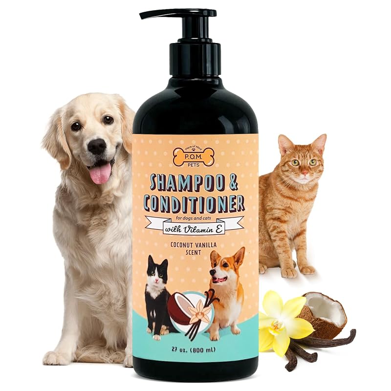 Shampoo e Condicionador 2 em 1 para Cães e Gatos P.O.M. PETS Coconut Vanilla 810 mL