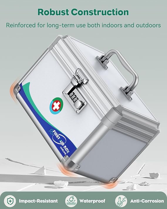 Uniclife Medicine Lock Box,10x6x6.5 in, Medication Lock Box With Code