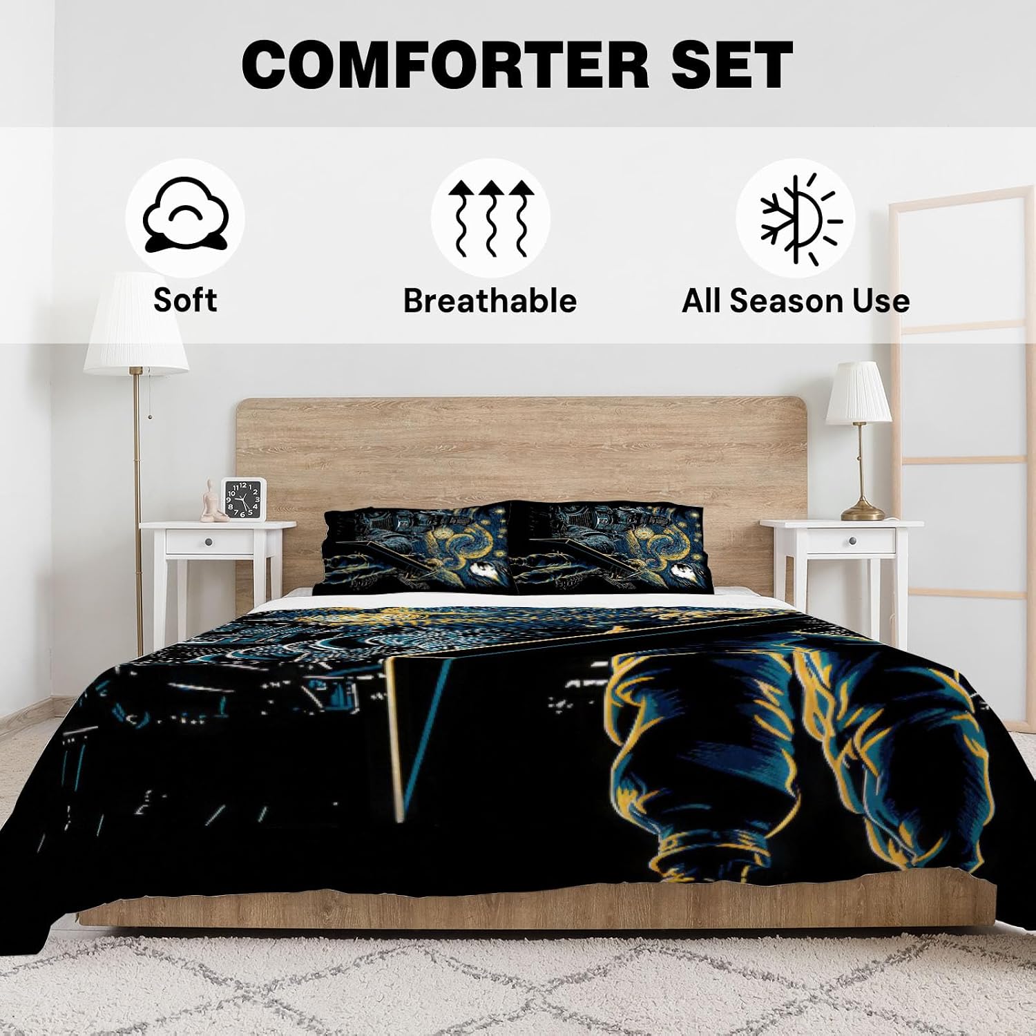 Allenjoy Twin Size Swirling Night Sky Comforter Set Cityscape Silhouette Bed Bedding Sets Bedroom Decor with 1 Pillowcase SC01109-005 image 4