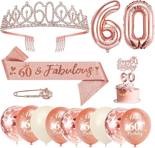 60 Ans Anniversaire Femme, Echarpe Couronne Anniversaire 60 Ans, Ballon Chiffre 60 Numéro Or Rose, Ballons Anniversaire, Bougies D'anniversaire, Gâteau Topper Décoration Anniversaire 60e Femme