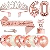 60th Birthday Women 60th Birthday Sash and Tiara Rose Gold Birthday Balloon Numbers Birthday Candles Numbers Happy Birthday Cake Decoration for Women Birthday Decoration