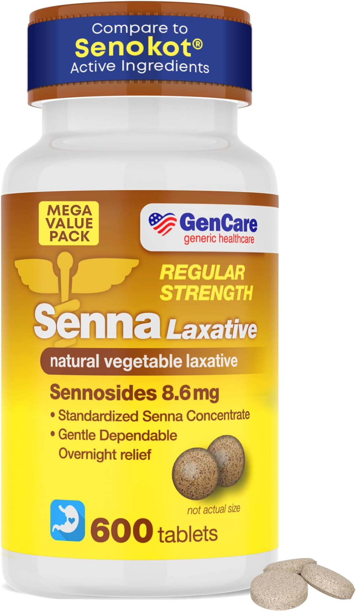 Senna Laxatives (8.6mg Tablets) with Natural Sennosides (600 Tablets Per Bottle) | Value Pack Size for Bloating, Constipation, Gas & Irregularity Relief | Effective & Safe Overnight Formula