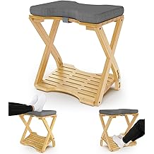 Double Step Foot Rest Under Desk at Work, Bamboo Foot Stool with 6 Adjustable Heights, Ergonomic Under Desk Footrest with Cushion for Home, Office &amp; Gaming (Natural Color)