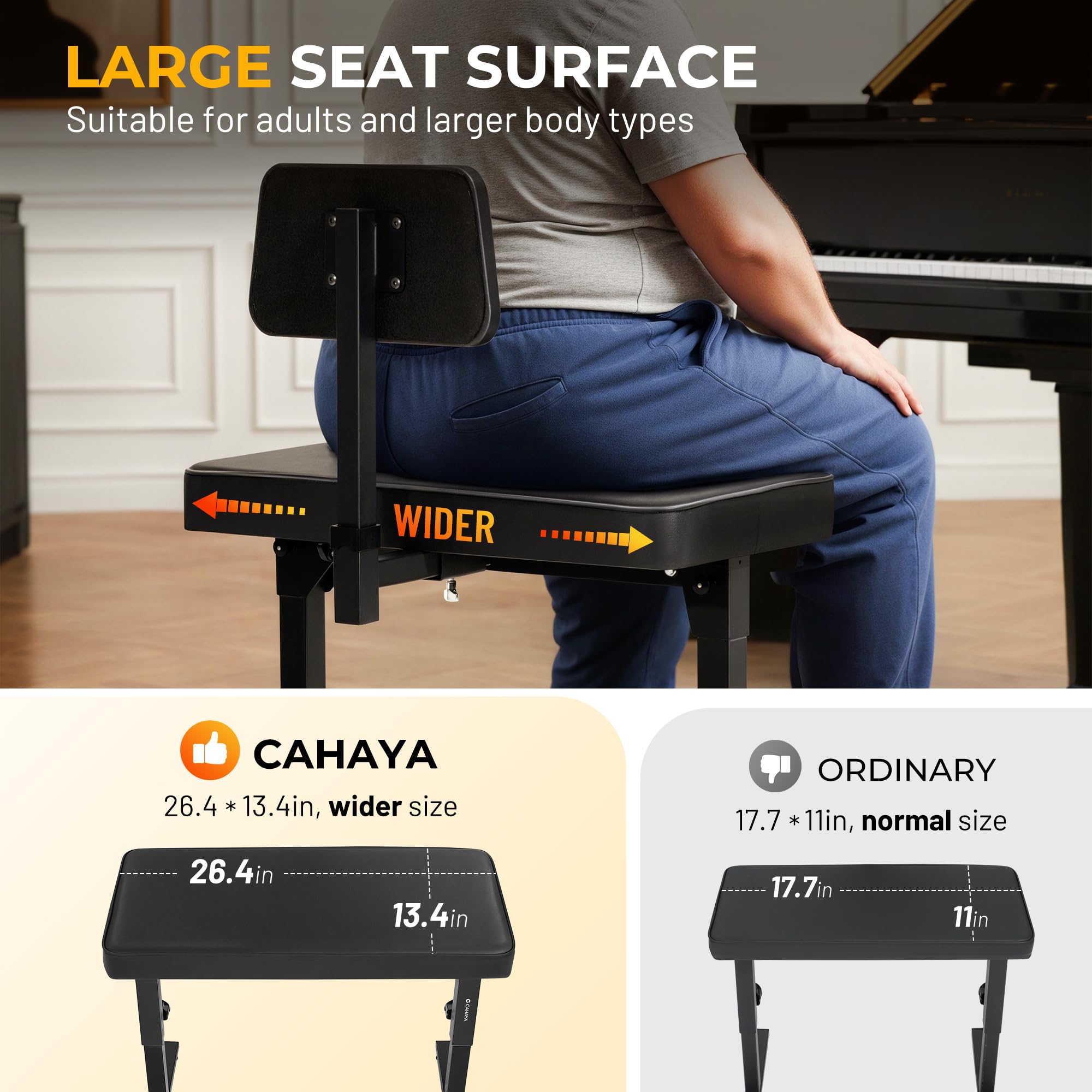 CAHAYA Banquette de piano pliable et réglable : Tabouret de clavier portable capacité 200 kg, hauteur et dossier réglables pour enfants et adultes, idéal pour studio à domicile, enseignement et perfor
