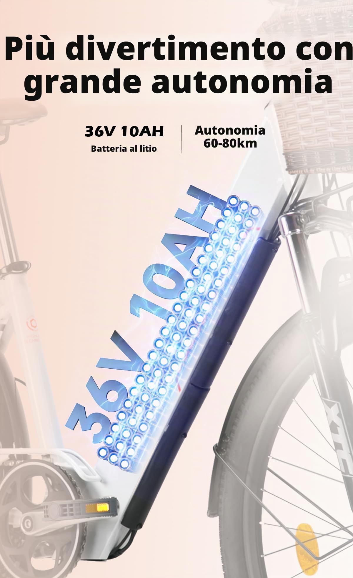 bici elettrica donna 26 pollici bicicletta elettrica donna batteria 36V autonomia 80km bici elettrica pedalata assistita cambio 7 velocità freni a disco (Bianco)