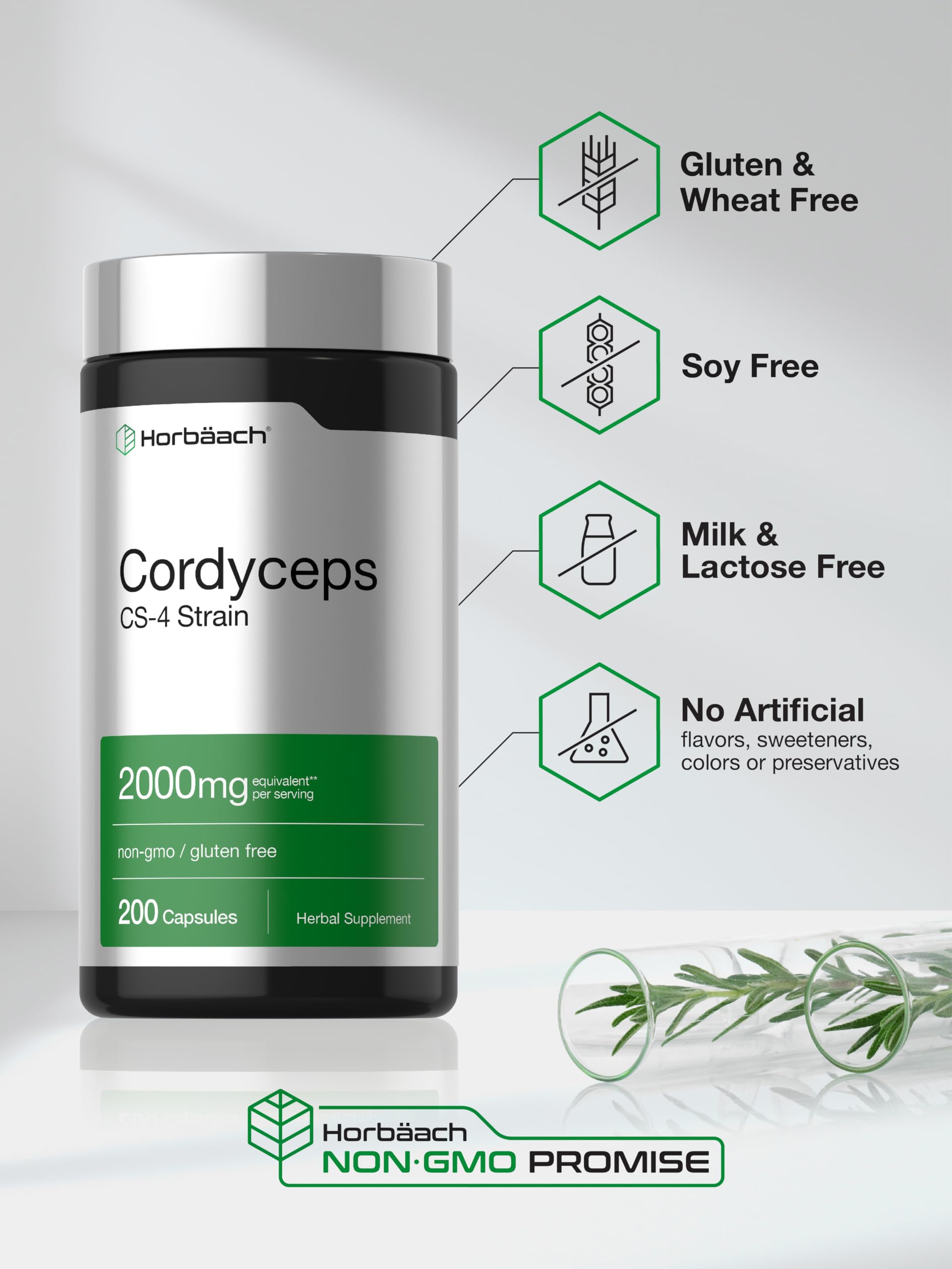Horbäach Cordyceps Mushroom Capsules | 200 Count | CS-4 Strain — Amazon image 5