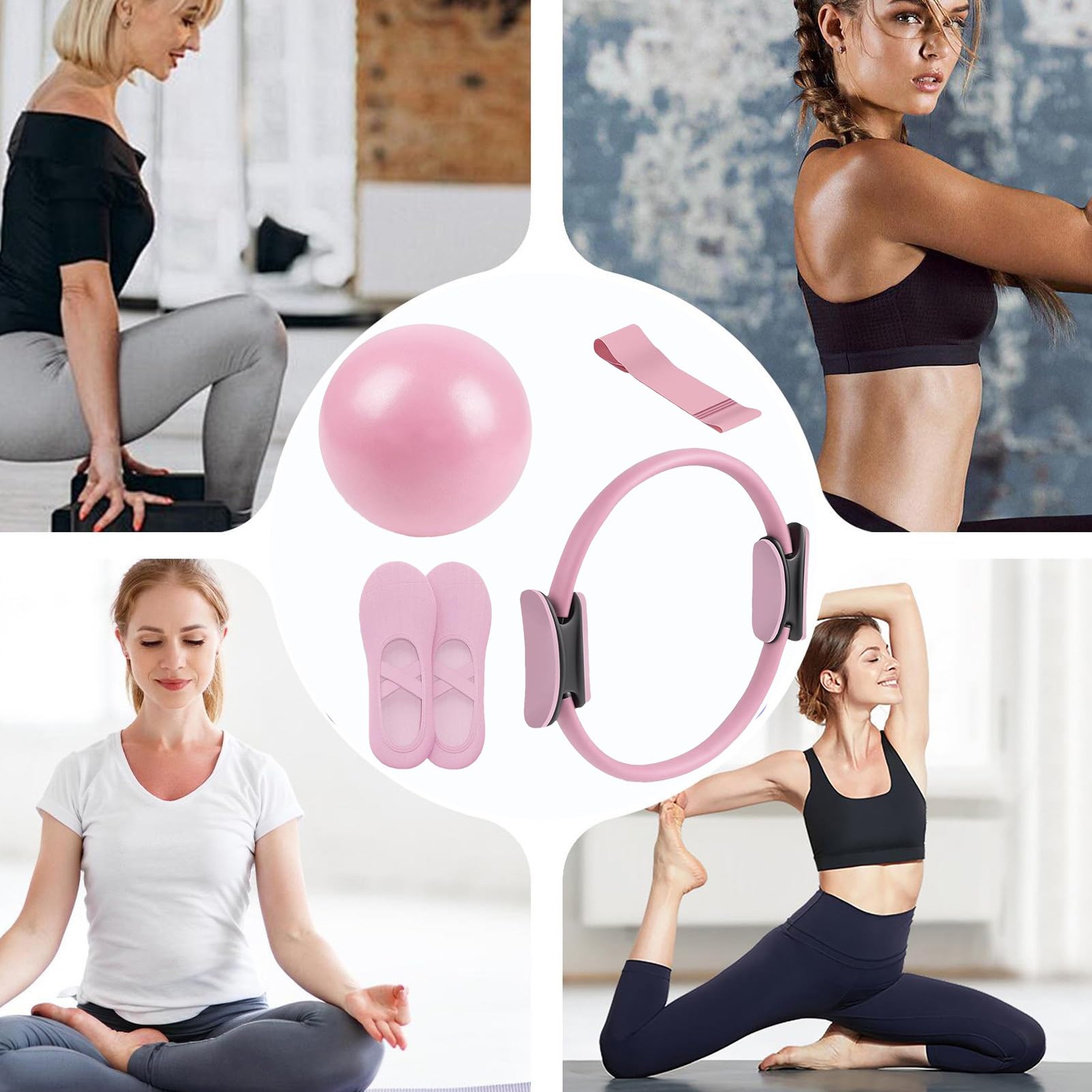 5 Pezzi Impostare Kit Pilates Casa | Pilates Essential Kit | Anello Pilatess, Pallone Yoga, Fascia di Resistenza, Kits Fitness Domestico, Equipaggiamento Fitness Yoga