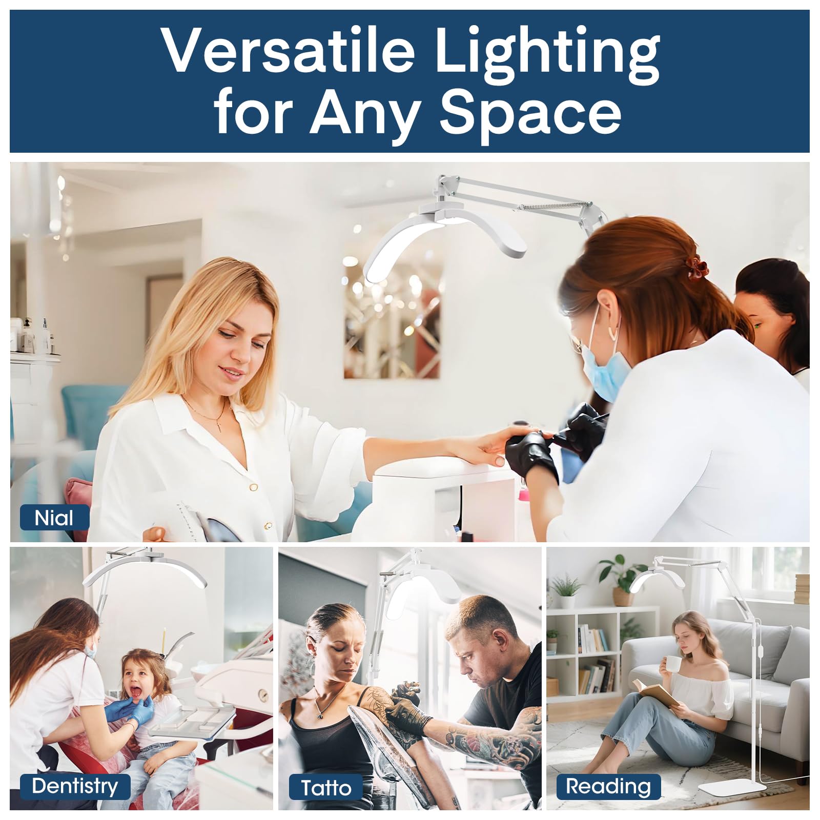 Lampada Luna Estetica A Mezzaluna 70 Cm 40W – Luce Per Extension Ciglia, Tatuaggi E Unghie, Con Porta Cellulare E Ruote Bloccabili