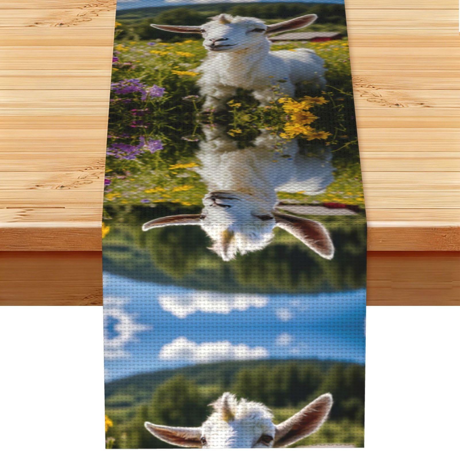Goat Printed Dining Table Runner 13x72 Inch, Non-Fading Decor for Kitchen Dresser Fireplace Mantel