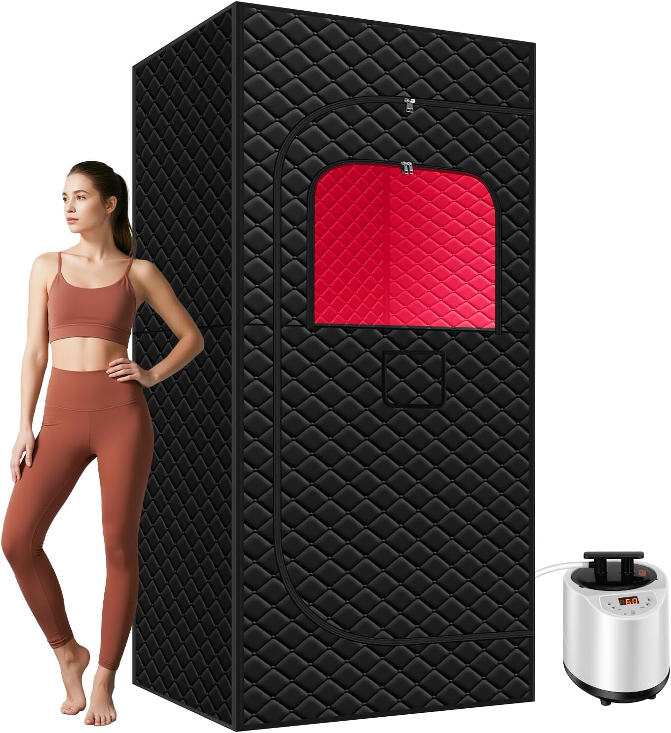 Sauna Box Red Light Theraphy - Portable Sauna for Home with 15 Levels Fast Heating, 3L/1200W Steamer and Non-Slip Mat, Remote Control for Body Relaxation, Steam Sauna for Indoor Use, 32" x 32" x 71"