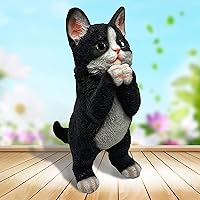 Vista 3 de Estatuas de decoración de jardín para gatos al aire libre – Linda pintura de gato negro de resina atigrado escultura arte, divertidas estatuas