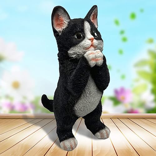 Miniatura 3 de Gojoquanzhou Estatuas de decoración de jardín para gatos al aire libre  Linda pintura de gato negro de resina atigrado escultura arte, divertidas