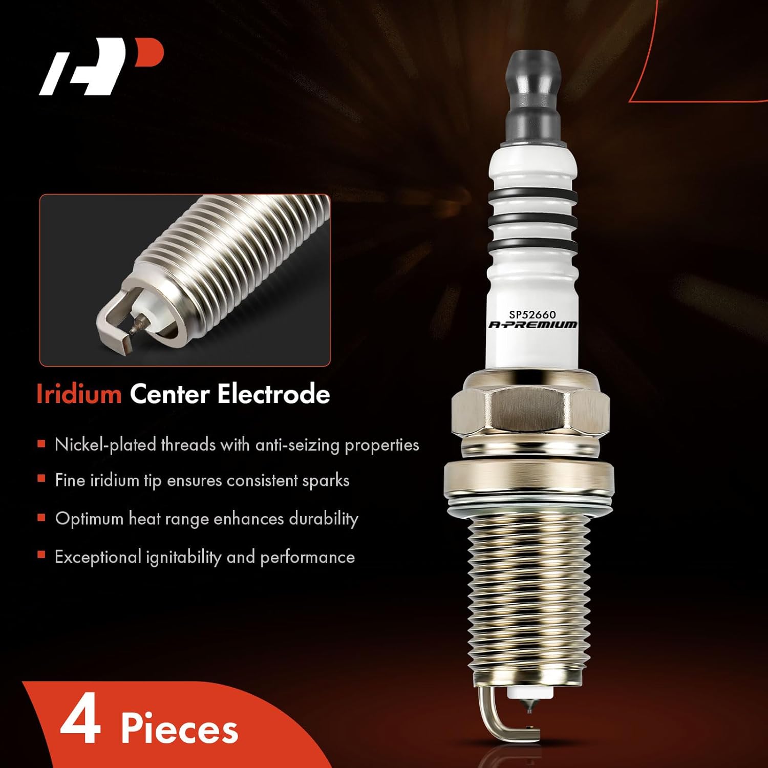 A-Premium Iridium Platinum Spark Plug Compatible with Honda Civic 2006-2011 1.8L, Pack of 4