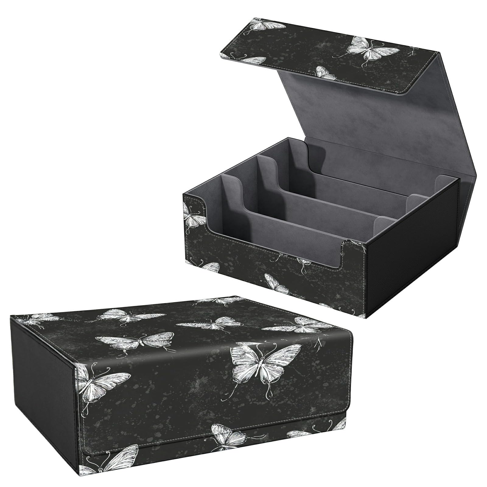 Dikoer for MTG Commander Deck Box Fit Trading Cards, 1800+ Sleeved Cards with PU Leather Magnetic Large Card Storage Case for TCG CCG Magic Sports Cards Man Woman Gift, Grey Butterfly