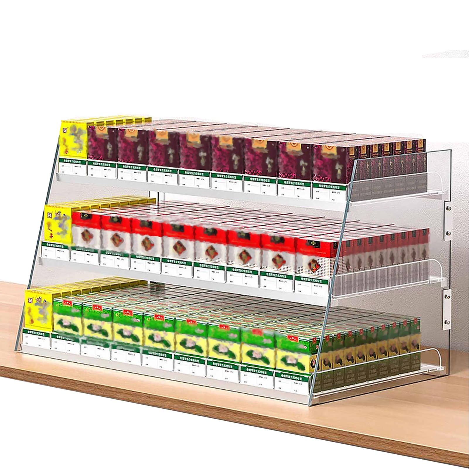 Bandeja de 3 niveles automática para ordenar 364 paquetes de tabaco en supermercados