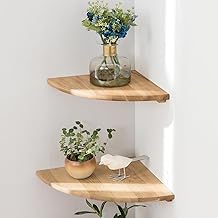 Gieanoo Corner Shelf, Solid Oak Wood Set of 2 Floating Corner Shelves Wall Mount Floating Speaker Shelf With Wire Hole Shelves for Bedroom Kitchen, Living Room 7.1inch