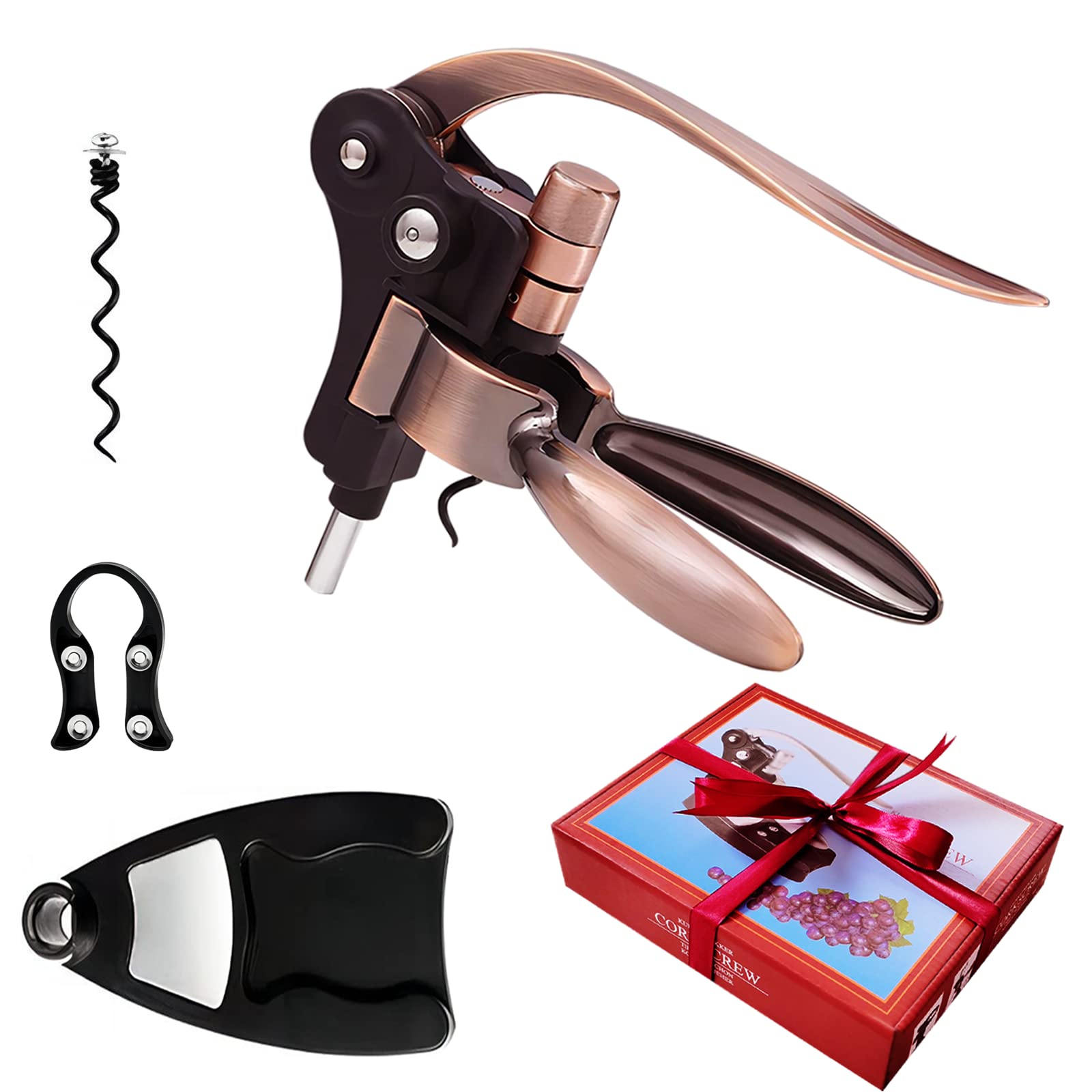 Corkscrew opener kit, black spiral puller corkscrew, HADEWEITE wine corkscrew kit with foil cutter, corkscrew holder, extra spiral, suitable for home and party, also a Nice gift for wine lovers