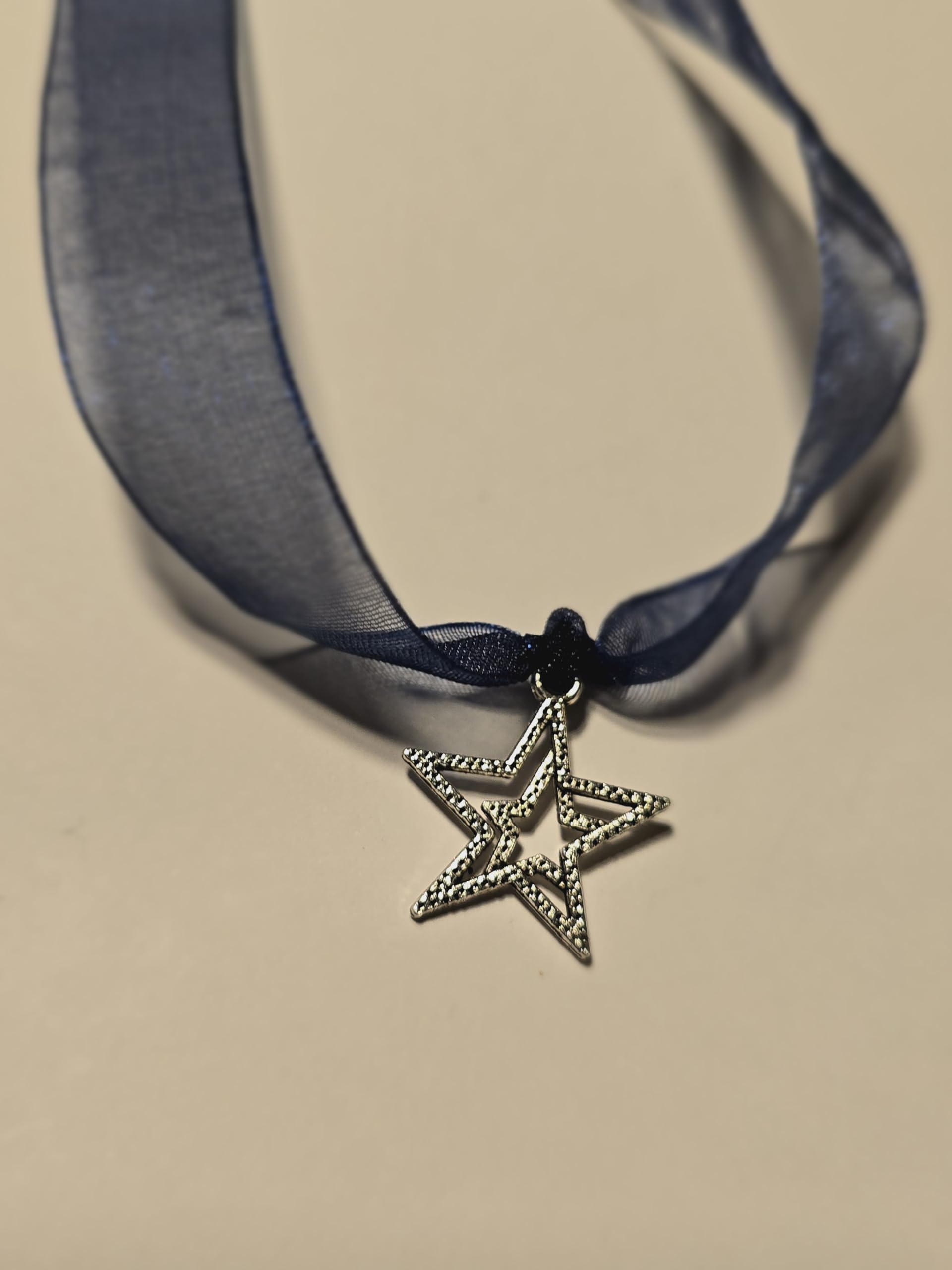 Silver And Navy Blue Silver Star Napkin Ties, Navy Blue Organza Ribbon, Set Of 6, Christmas Tableware
