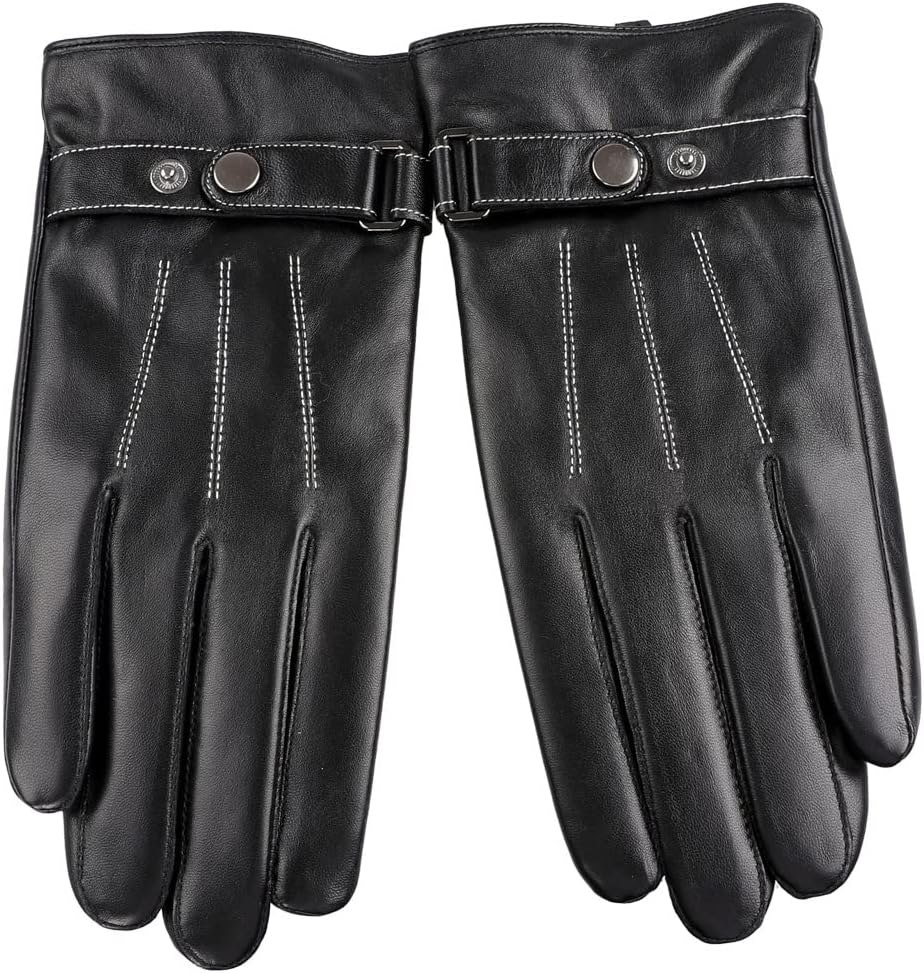 Men's Leather Dress Winter Driving Gloves with Warm Lining