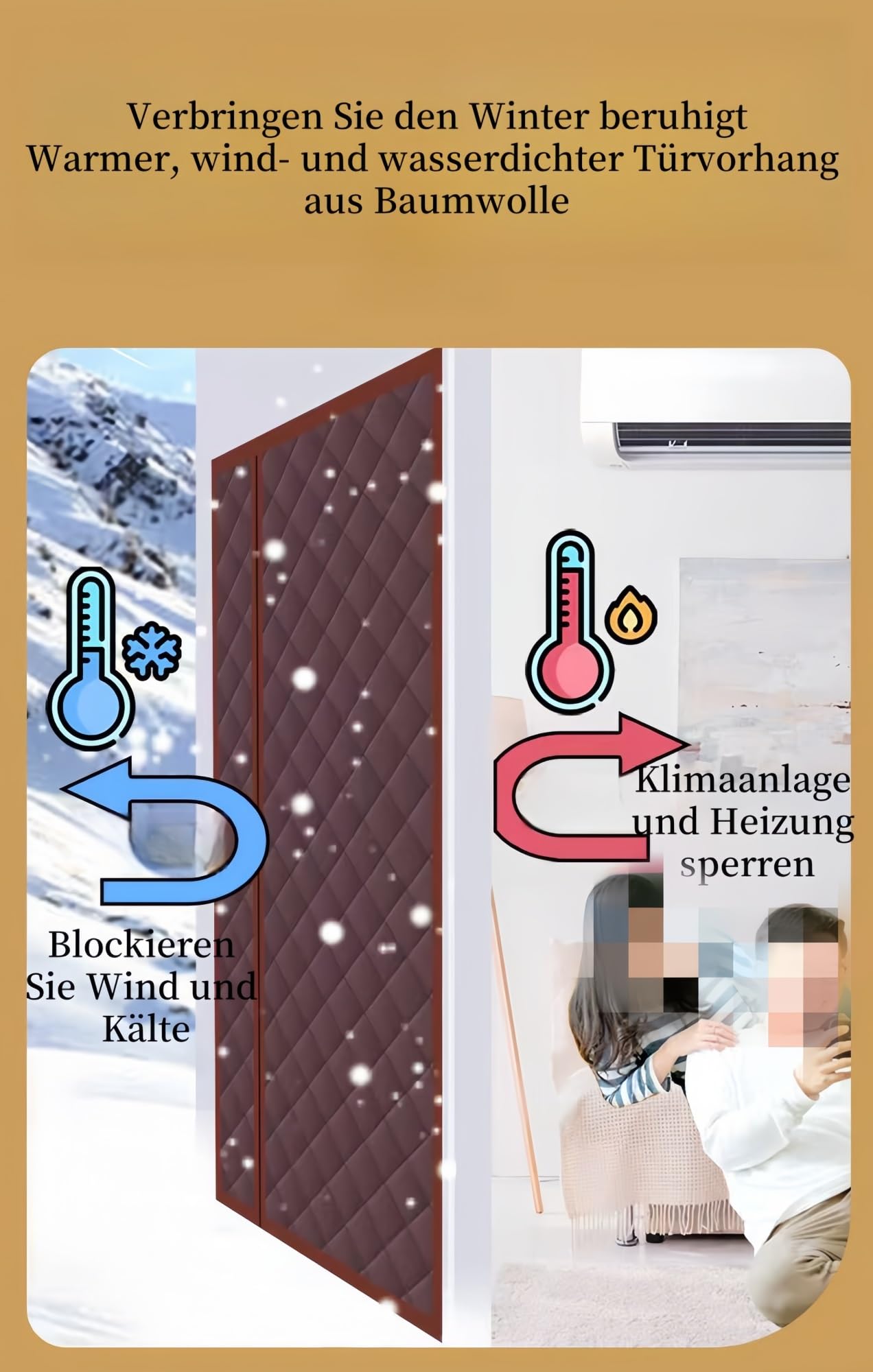 Magnetisch Thermo Türvorhang, Wärmeschutzvorhang für Türen, Wärmeschutzvorhang, magnetisches geräuschloses Öffnen und Schließen, geeignet für Schlafzimmer, Küchen, Einkaufszentren usw.(B,90*200cm)