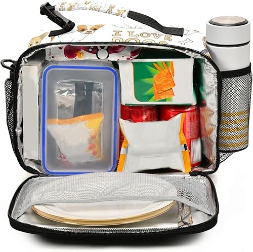 Miniatura 2 de Lonchera Doodle Dog Pug Golden Retriever Husky para niñas y niños, bolsas de almuerzo para la escuela, bolsa térmica aislada, bolsa de almuerzo