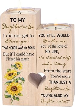 to My Daughter-in-Law from The Start Youre More Than JUST A Daughter-in-Law Youre Also My Daughter-in-Heart Personalized Wooden Candle Holder for Couple Birthday Candle Decoration