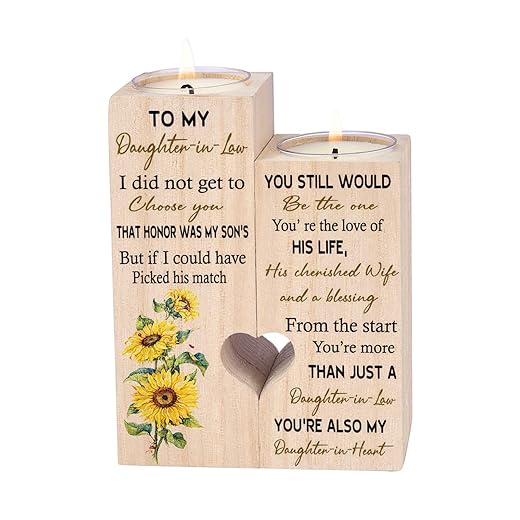 to My Daughter-in-Law from The Start You're More Than JUST A Daughter-in-Law You're Also My Daughter-in-Heart Personalized Wooden Candle Holder for Couple Birthday Candle Decoration
