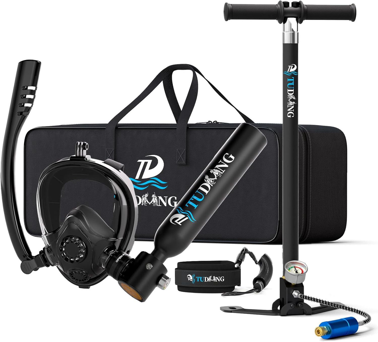 TUDIVING-0.5L Scuba Tank | Portable Lung Tank with Air Compressor | Max 3000 PSI | Support 6-10 Minutes Breath | Diving Tank for Underwater Work