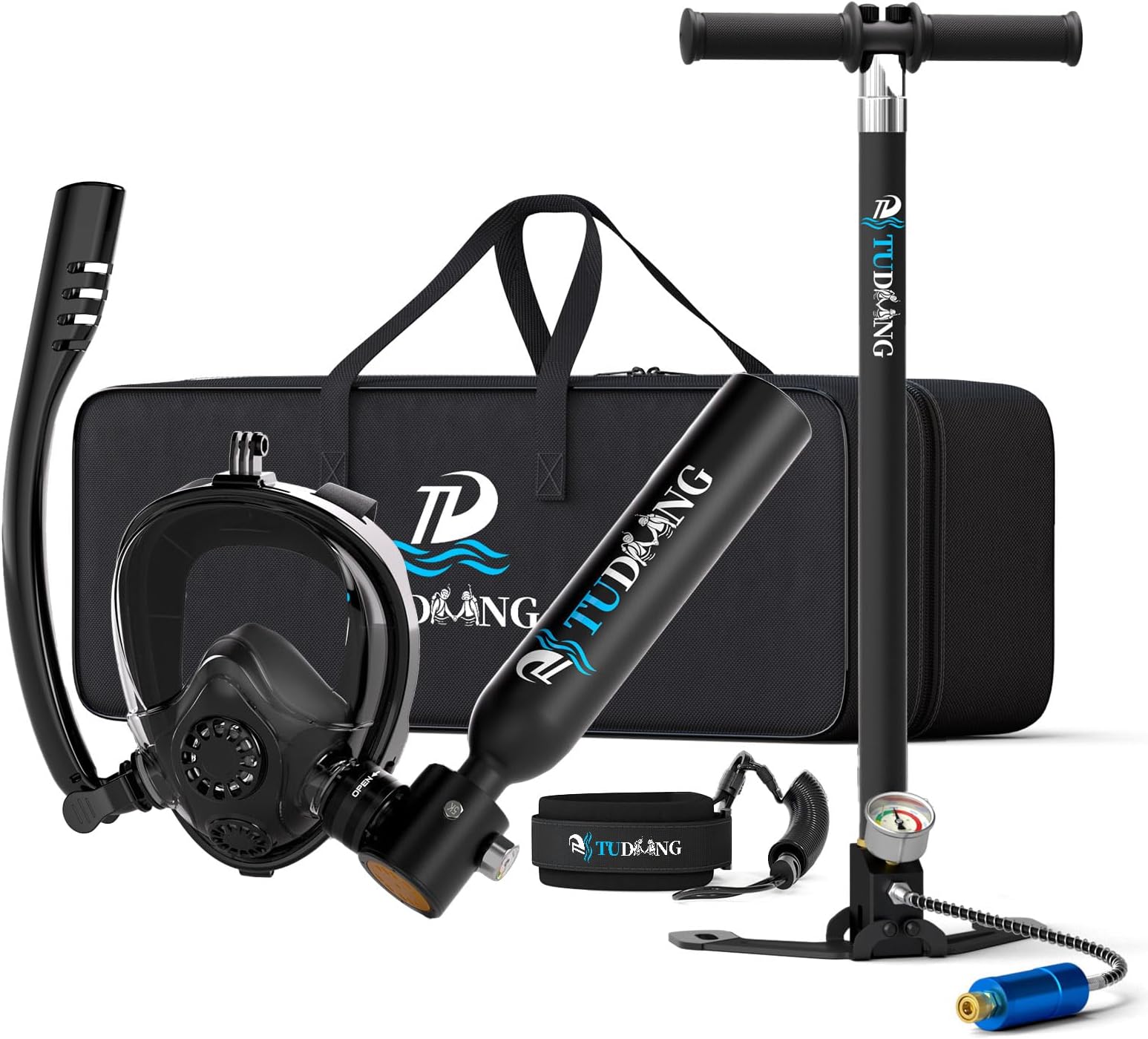 TUDIVING-0.5L Portable Scuba Tank,Lung Tank Kits with Air Compressor,Support 37 Underwater Breathe,Reusable Mini Diving Cylinders