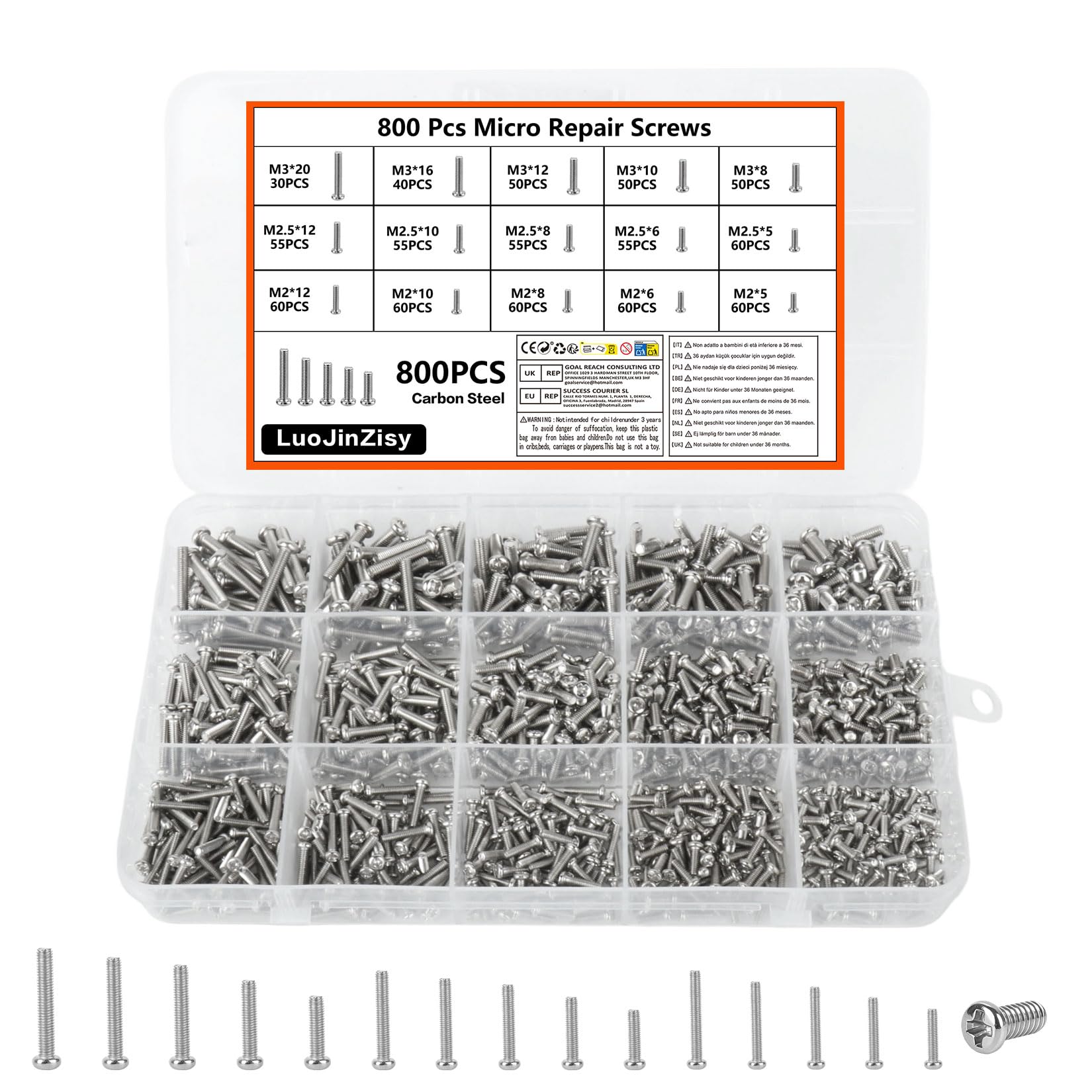 800 PzViti M2 M2,5 M4, Piccole Viti per Occhiali, Viti a Testa Svasata Crociata per SSD, Laptop, PC e Computer