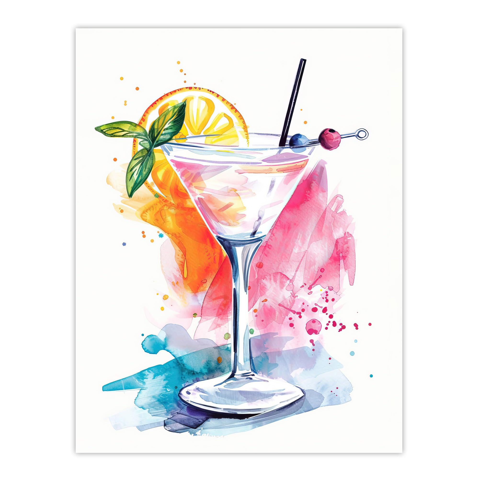 Artery8 Manhattan Cocktail Bright Modern Watercolour Kitchen Large Wall Art Poster Print Thick Paper 18X24 Inch