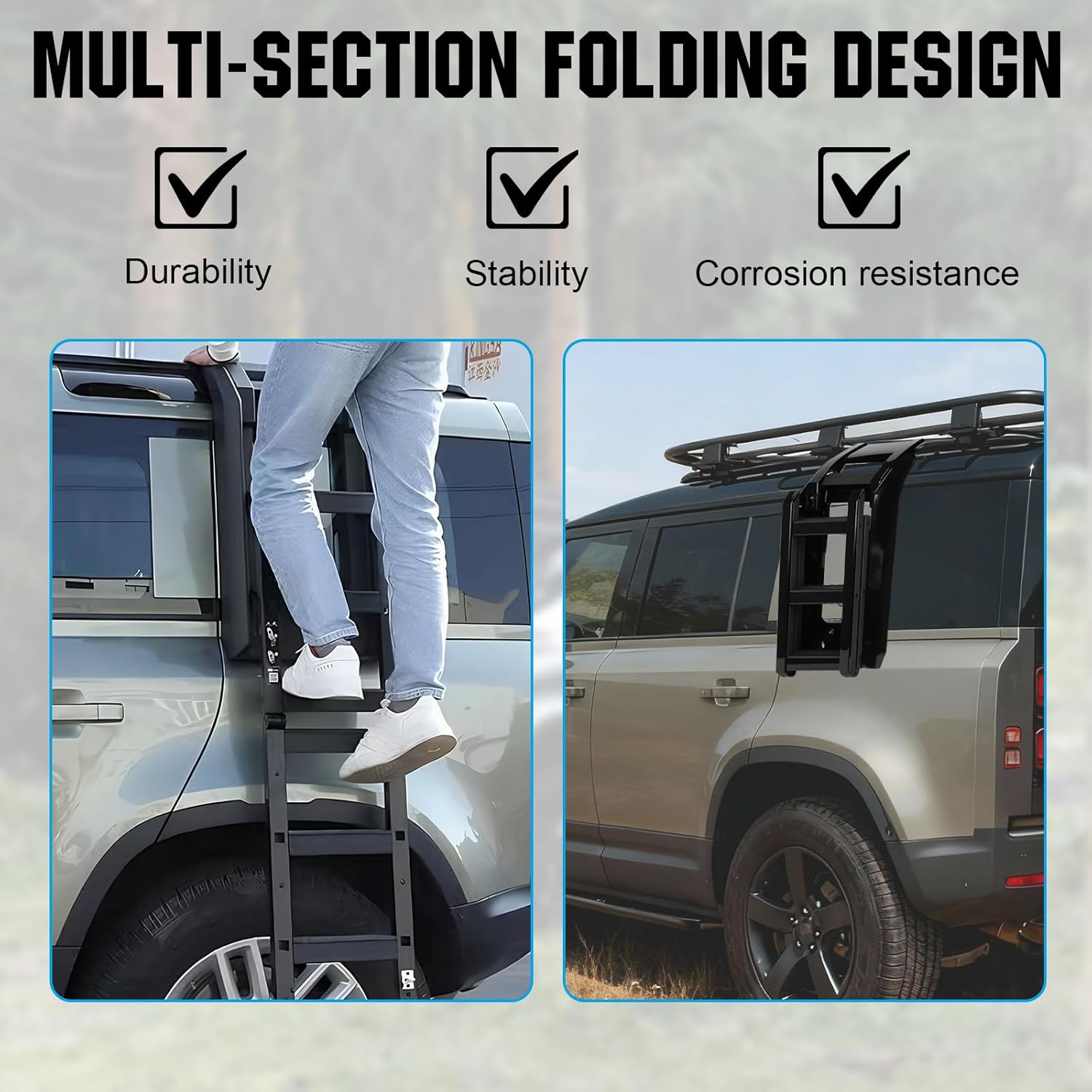 Roof Rack Side Ladder for Land Rover Defender 90 110 130 L663 2020-2024, Aluminum Alloy Telescopic Folding Access Ladder, Left/Right Side Mount with 330lbs Capacity