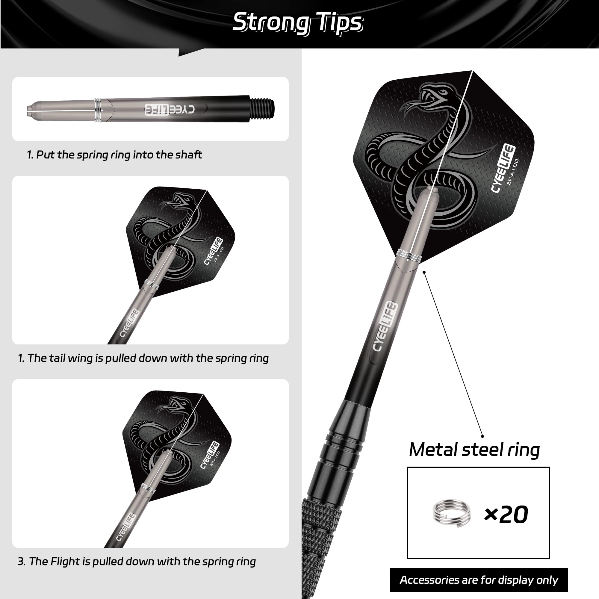 Set Freccette CyeeLife - 15 Freccette Con 20 Anelli, Accessori Per Gioco Freccette, Colore Nero - Foto 3