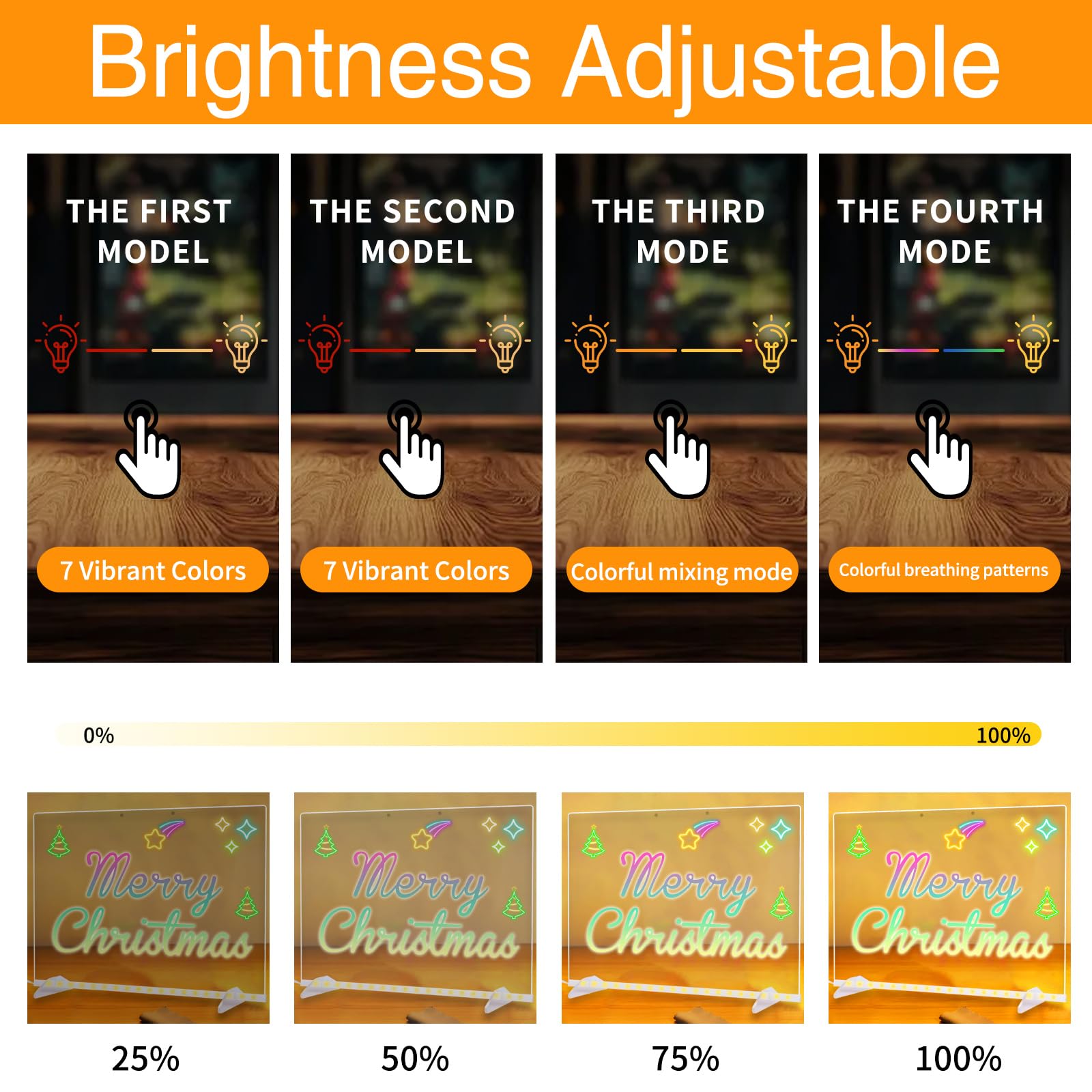 Tablero de Notas Acrílico Luminoso LED 35x25CM para Niños Oficina Escuela Café