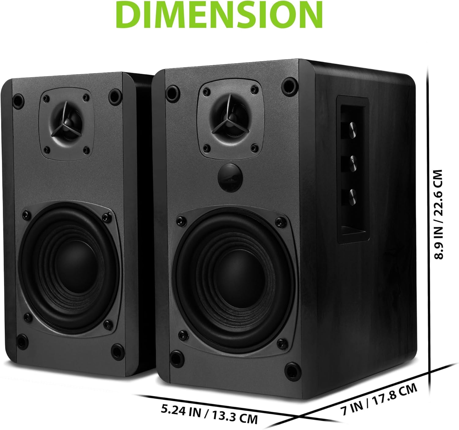 SINGING WOOD BT27 Active Powered Bluetooth Bookshelf Speakers - 60W RMS Studio Monitor Speakers for PC, TV, Turntable - High Fidelity Wooden Enclosure with Remote Control - Black - Image 3