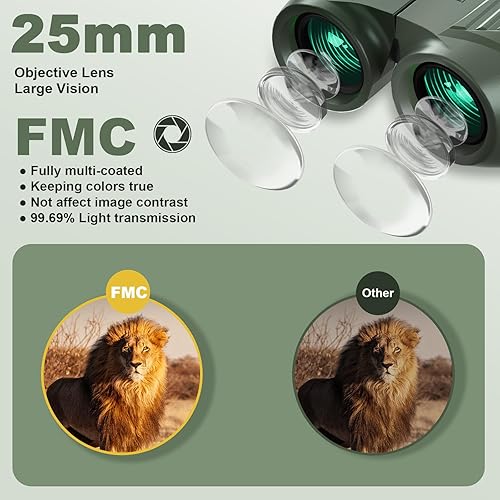 Miniatura 3 de Binoculares de 12 x 25 para adultos y niños, prismáticos compactos HD con visión nocturna con poca luz y ocular grande, prismáticos de alta potencia