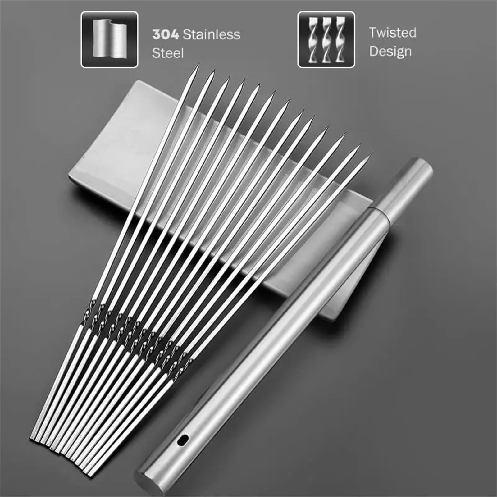 Pinchos Acero Inoxidable 40 brochetas planas for barbacoa de acero inoxidable 304 34 cm largo, con tubo almacenamiento metálico, reutilizables for asar