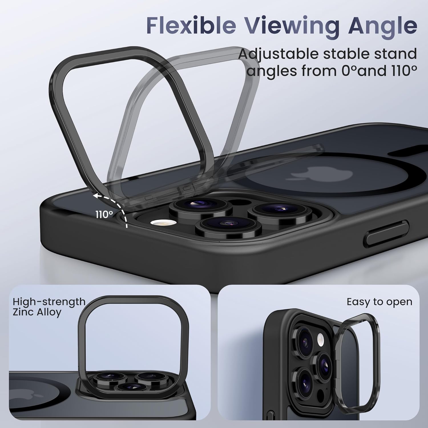 GolbinBox for iPhone 14 Pro Max Case, Compatible with Magsafe, Built-in Invisible Stand, Military-Grade Protection, Anti-Scratch Translucent Matte Hard Back Shockproof Protective Phone Case, Black - Image 7