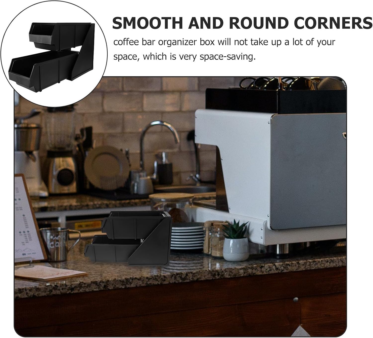 KICHOUSE Plastic Desktop Coffee Station Organizer with 3 Compartments Black
