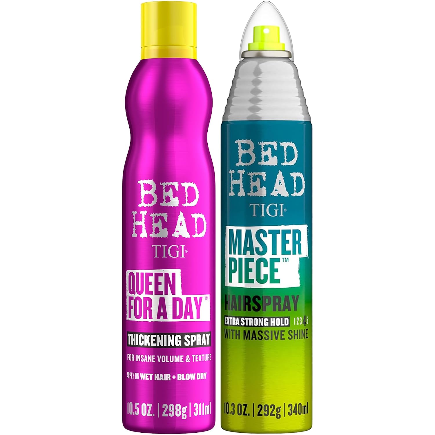 TIGI Bed Head Hair Spray Bundle – Queen for a Day Thickening Spray, Volumizing + Masterpiece Hairspray, Extra Hold & Frizz Control