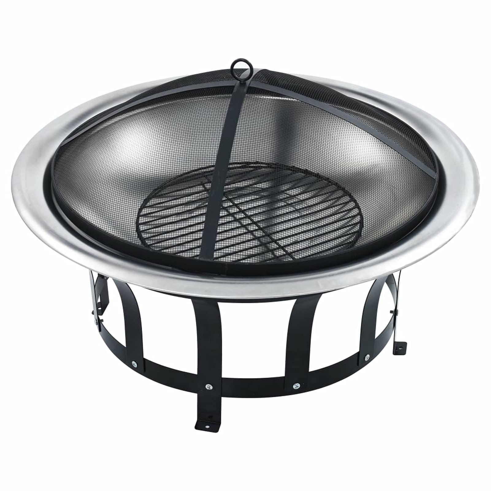 Palenisko zewnętrzne z grillem ze stali nierdzewnej, palenisko 76 cm, do ogrodu, na taras, do opalania drewnem i węglem drzewnym, do ogrodu, paleniska, dla ciepła i atmosfery