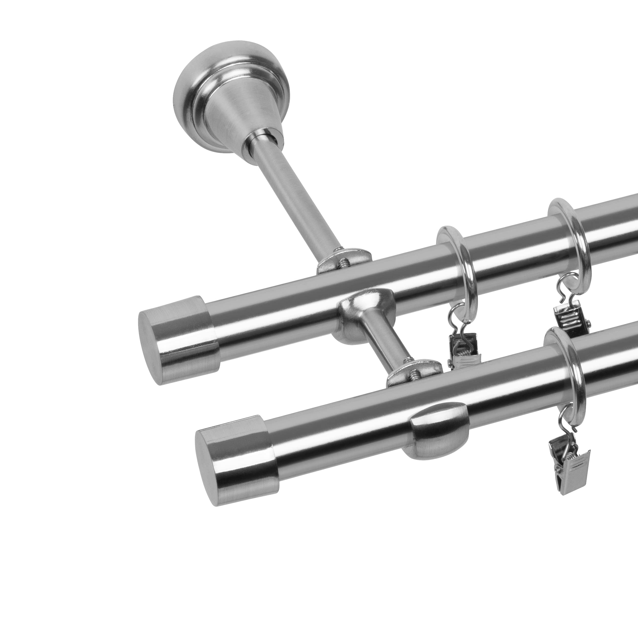 RENA Gardinenstange Vorhangstange 2-läufig - 19 mm - aus Metall - Lautlose Rollen - Komplettset - Edestahl Optik 400cm Luna