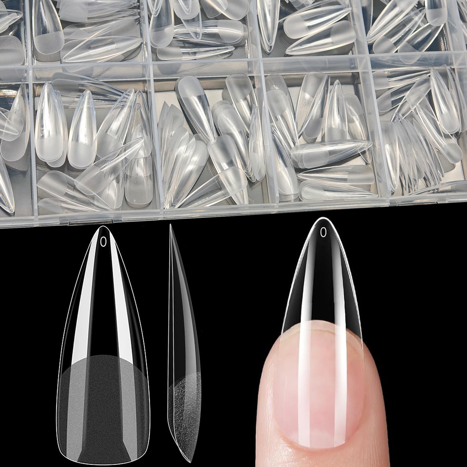 XIAOHEBAN 240 StüCk Lang Mandel Nageltips FüR GelnäGel-12 GrößEn Nail Tips Almond Press On Nails Lang Almond Pre-Shaped Full Cover Nail Tips Weiche Gelspitzen, KüNstliche Nagel FüR Nail Art Diy
