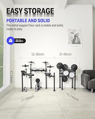 Miniatura 6 de Donner DED-200X - Juego de batería electrónica, kit de batería eléctrica con almohadillas de malla silenciosa, 2 platillos con estrangulador, 31