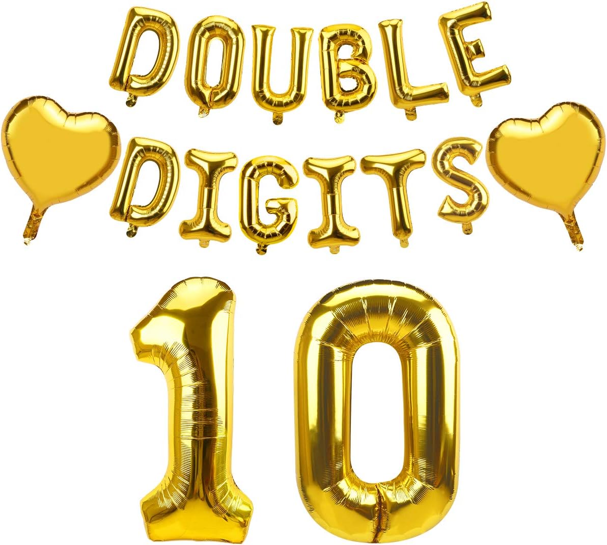 Luxiocio Double Digits 10 Balloon Banner Birthday Decorations - Happy 10th Birthday Party Decorations Supplies - Gold Double Digits Ten Years Old Birthday Decorations for Boys & Girls