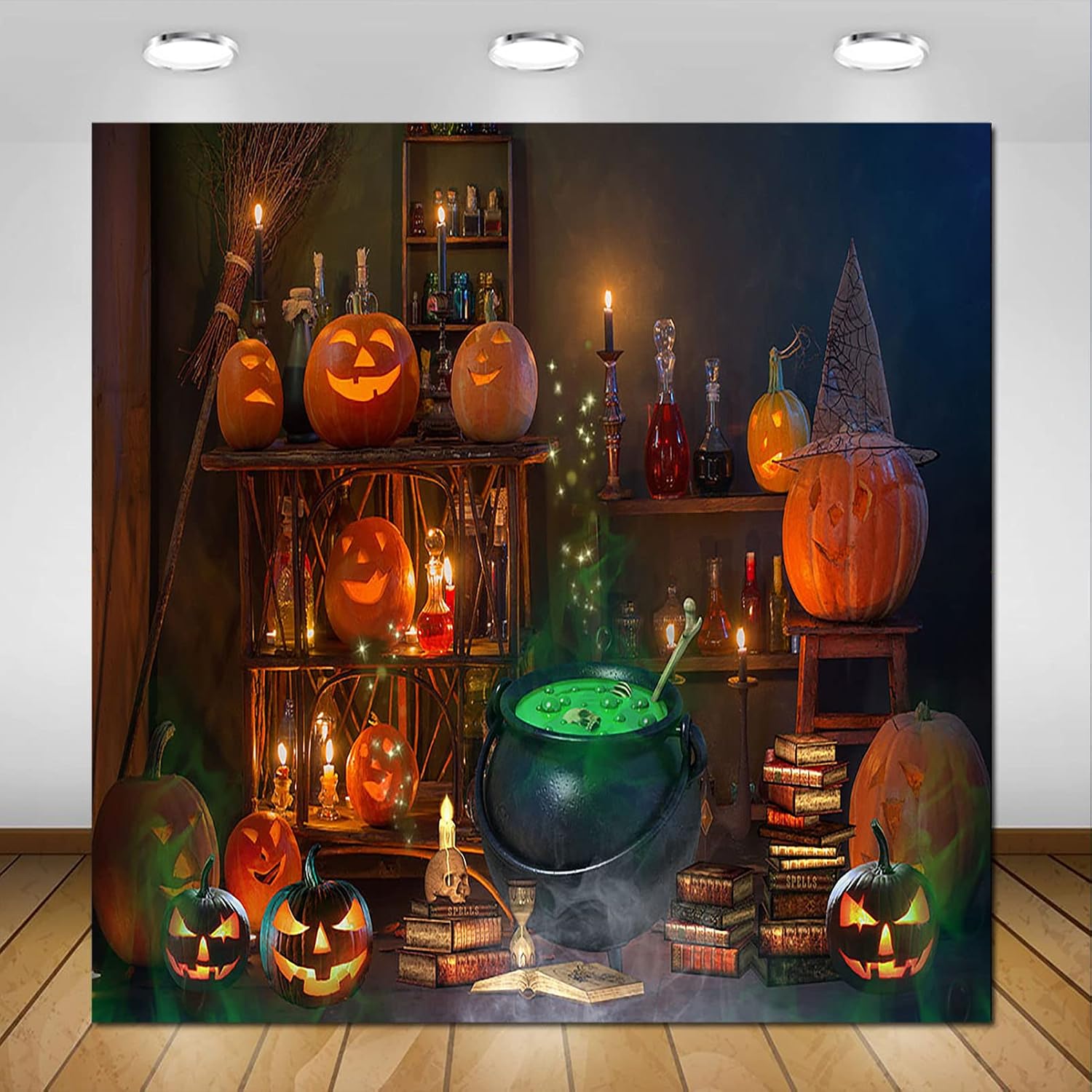 Avezano Halloween Photography Backdrop Witch Magical Potion Skull Theme Spooky Retro Hocus Pocus Party Background Haunted Mansion Decorations Portrait Photoshoot Photo Booth Studio (7x5ft)