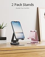 Vista 22 de Nulaxy Paquete de 2 soportes plegables dobles para teléfono celular, soporte plegable para teléfono de escritorio totalmente ajustable, compatible