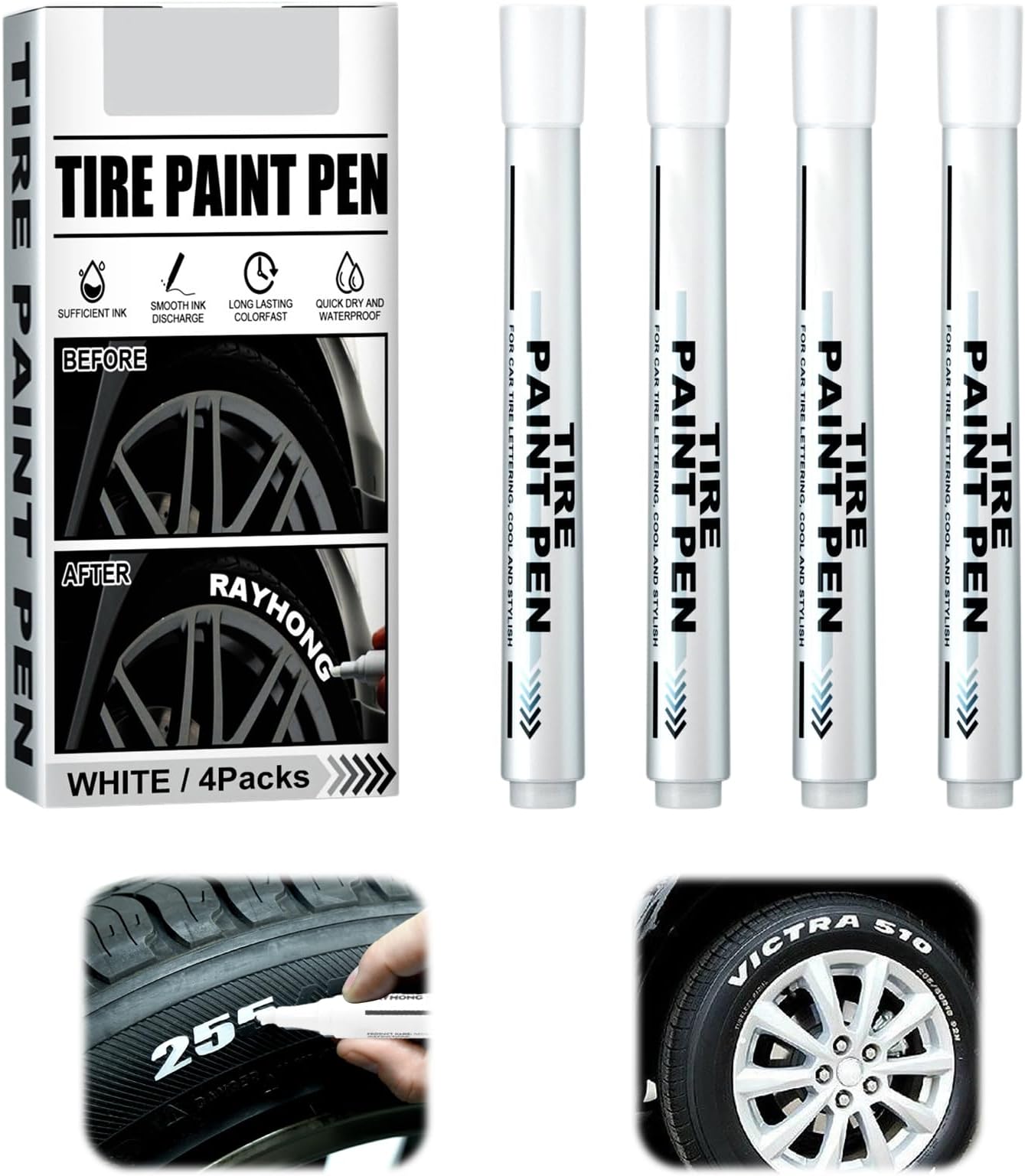 Stylo Marqueur Blanc Permanent Pour Pneus Et Métal - Idéal Pour Personnaliser Lettres Pneus Voiture